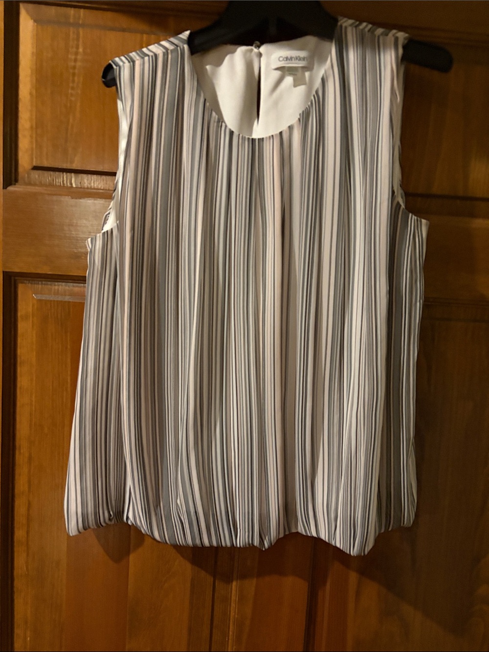 Calvin Klein White with Peach & Gray Striped Sleeveless Top